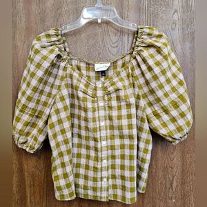 NWT, Universal Thread green plaid 1/4 sleeve top, Small
